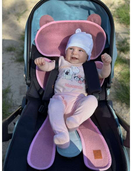 TermoMiś® Merino thermoregulierende Sitzauflage für Autositz und Kinderwagen – Schmutziges Rosa